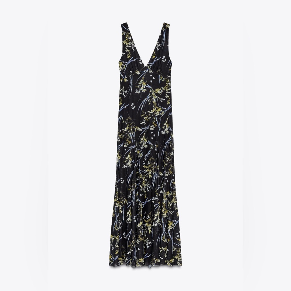 Size S Zara marine blue and yellow floral maxi dress